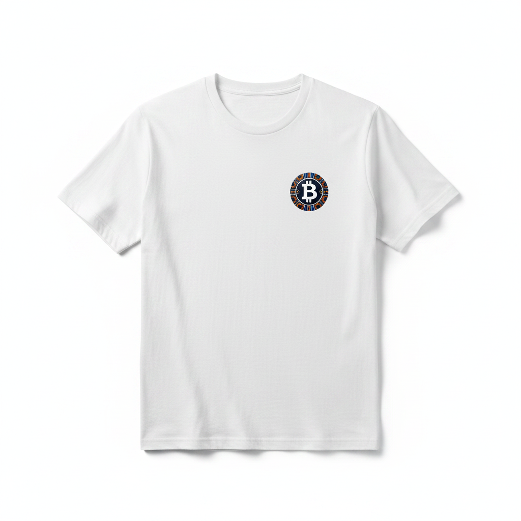 BitcoinatedMerch Classic White T-Shirt with small left chest Bitcoin logo
