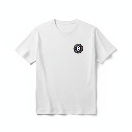 BitcoinatedMerch Classic White T-Shirt with small left chest Bitcoin logo