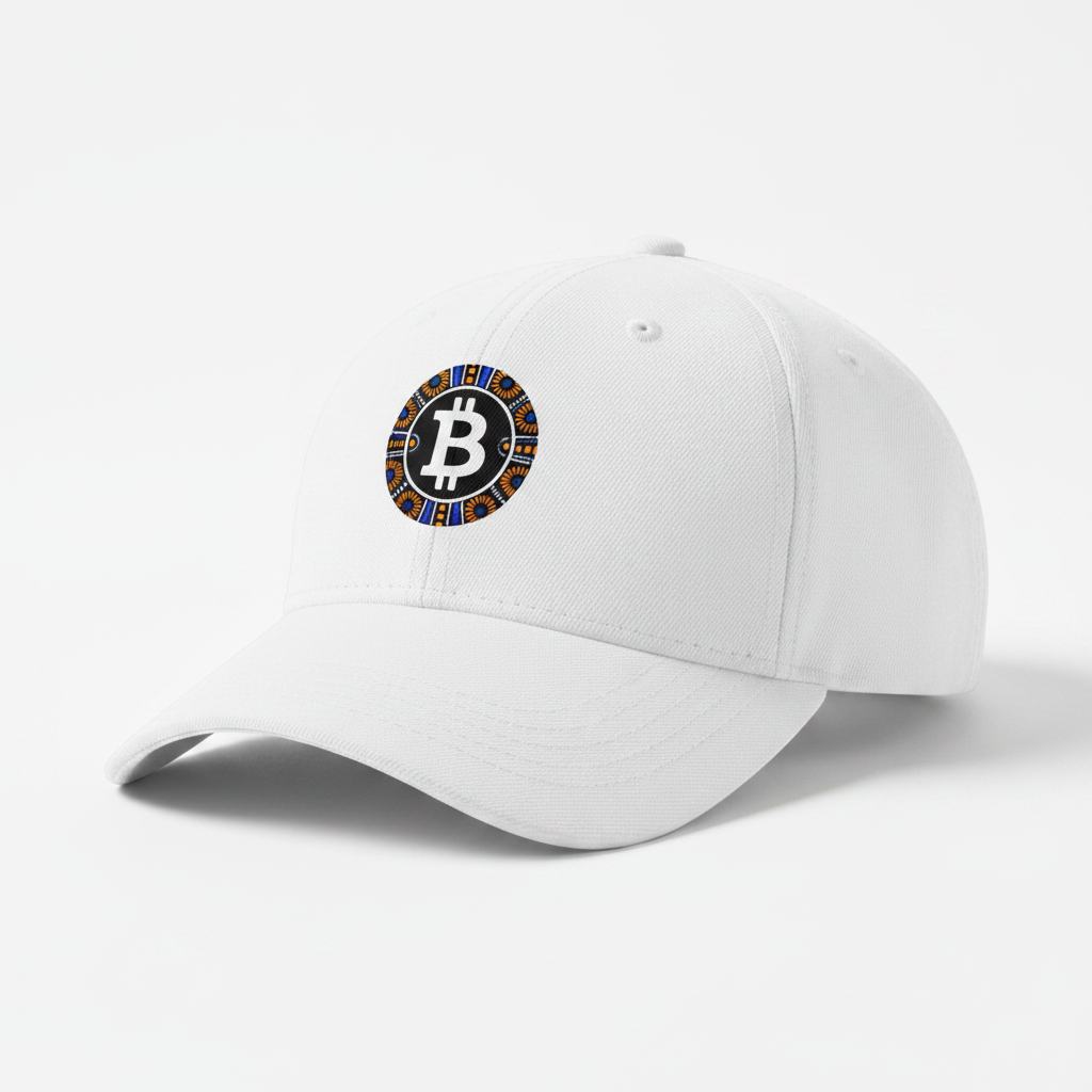 BitcoinatedMerch Classic White Cap with small embroidered Bitcoin logo