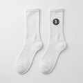 BitcoinatedMerch Classic White Socks with small African-inspired Bitcoin logo on ankle